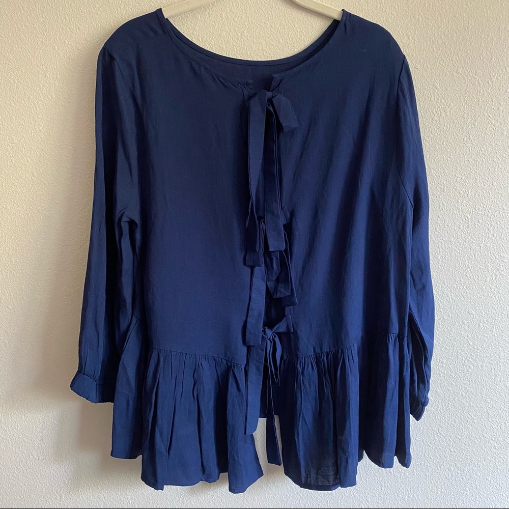 Ellison - Blue Crepe Lightweight Tie-Back Blouse